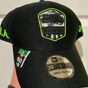 Rare L/XL 2019 Seattle Seahawks BLACK New Era Salute To Service 39Thirty Hat cap